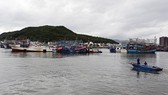 Tàu thuyền vào cảng Hòn Rớ, TP Nha Trang neo đậu để tránh bão. Ảnh: QUỲNH ANH