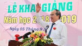 Bí thư Thành ủy TPHCM phát biểu trong lễ khai giảng tại trường THPT Gia Định (quận Bình Thạnh, TPHCM). Ảnh: HOÀNG HÙNG