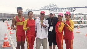 Các tuyển thủ của đội tuyển rowing vừa thi đấu ở vòng loại Olympic 2020. Ảnh: Liên đoàn đua thuyền Việt Nam