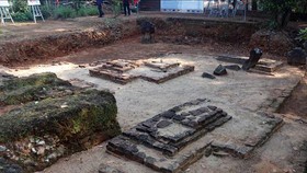 Part of a Cham tower's foundation in the Cham Phong Le archaeological site (Photo: VNA)