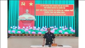 Major General Nguyen Van Nam, Member of the Standing Board of the Ho Chi Minh City Party Committee, Standing Deputy Chairman of the Ho Chi Minh City Military Services Council chairs the meeting