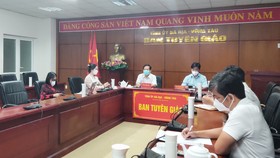 Quang cảnh buổi họp báo tối 21-9 tại điểm cầu Ban Tuyên giáo Tỉnh ủy Bà Rịa - Vũng Tàu