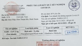 Một trong những giấy xét nghiệm Covid-19 giả được các đối tượng bán cho người có nhu cầu.