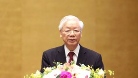 Tổng Bí thư Nguyễn Phú Trọng phát biểu tại hội nghị. Ảnh: QUANG PHÚC
