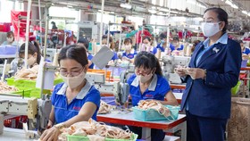 Nhiều DN ngành dệt may có đơn hàng khá. Trong ảnh: Khâu sản xuất của Công ty thời trang PALTAL (quận 12, TPHCM). Ảnh: HOÀNG HÙNG