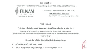 Công ty Cổ phần Chứng khoán Funan thông báo chào bán cổ phiếu