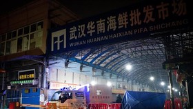 Khu chợ hải sản Hoa Nam ở thành phố Vũ Hán, Trung Quốc, đóng cửa sau khi phát hiện trường hợp nhiễm virus SARS-CoV-2, ngày 11/1/2020. Ảnh: AFP/TTXVN