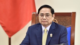 Thủ tướng Phạm Minh Chính đã điện đàm với Thủ tướng Liên hiệp Vương quốc Anh và Bắc Ireland Boris Johnson. Ảnh: VGP