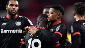 Các cầu thủ Leverkusen mừng chiến thắng