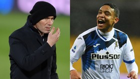 Luis Muriel (phải, Atalanta) và HLV Zidane (Real Madrid)