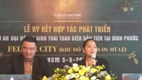 Giám đốc điều hành công ty TNHH Mỹ Lệ trả lời câu hỏi của báo chí