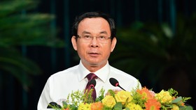 Đồng chí Nguyễn Văn Nên, Ủy viên Bộ Chính trị, Bí thư Thành ủy TPHCM phát biểu tại hội nghị. Ảnh: VIỆT DŨNG