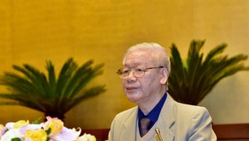 Tổng Bí thư, Chủ tịch nước Nguyễn Phú Trọng phát biểu khai mạc Hội nghị tại đầu cầu Hà Nội. Ảnh: VIẾT CHUNG