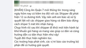 Thông tin 12 shipper dương tính Covid-19 ở quận 7 là không chính xác