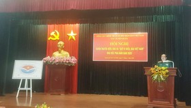 Thiếu tướng Ngô Thanh Hải, Cục trưởng Cục Dân vận phát biểu tại hội nghị. Ảnh: HOÀI NAM