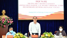 Vice Secretary of the municipal Party’s Committee Nguyen Ho Hai speaks at the conference. (Photo: SGGP)