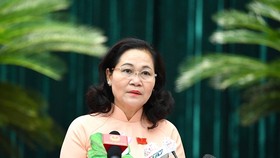 Chairwoman of the HCMC People’s Council Nguyen Thi Le speaks at the conference. (Photo: SGGP)