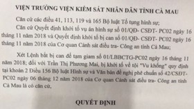 Quyết định phê chuẩn lệnh bắt bị can Trần Thị Phương Mai