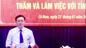 Chủ tịch Quốc hội Vương Đình Huệ phát biểu ý kiến tại buổi làm việc với lãnh đạo tỉnh Cà Mau
