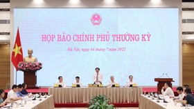 Họp báo Chính phủ tối 4-7. Ảnh: VIẾT CHUNG