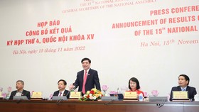 Tổng Thư ký Quốc hội Bùi Văn Cường phát biểu tại họp báo. Ảnh: QUANG PHÚC