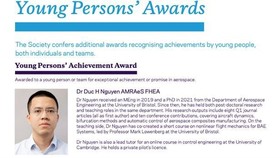 Young scientist becomes first VNese awarded by UK Royal Aeronautical Society