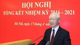 Tổng Bí thư Nguyễn Phú Trọng đến dự và phát biểu chỉ đạo hội nghị. Ảnh: TTXVN