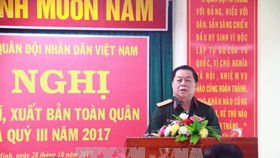 Thượng tướng Nguyễn Trọng Nghĩa, Phó Chủ nhiệm Tổng cục Chính trị Quân đội nhân dân Việt Nam chủ trì Hội nghị. Ảnh: TTXVN
