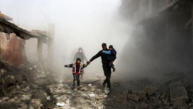Đông Ghouta - nơi lực lượng Chính phủ Syria đang đẩy mạnh tấn công quân nổi dậy - trong hoang tàn