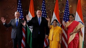 Bộ trưởng Quốc phòng James Mattis và Ngoại trưởng Mike Pompeo của Mỹ đã gặp Ngoại trưởng Sushma Swaraj và Bộ trưởng Quốc phòng Nirmala Sitharaman của Ấn Độ. Nguồn: REUTERS