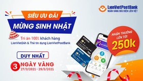 Tặng 100.000 đồng cho khách hàng kích hoạt thẻ tín dụng trên LienViet24h