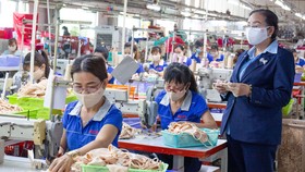 Nhiều DN ngành dệt may có đơn hàng khá.  Trong ảnh: Khâu sản xuất của Công ty thời trang PALTAL (quận 12, TPHCM). Ảnh: HOÀNG HÙNG