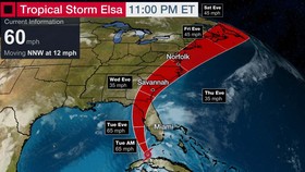 Bão nhiệt đới Elsa đang di chuyển tràn vào quần đảo san hô Florida Keys, Đông Nam nước Mỹ. Ảnh: WEATHER.COM