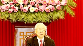 Tổng Bí thư Nguyễn Phú Trọng phát biểu tại Hội nghị thượng đỉnh  giữa Đảng Cộng sản Trung Quốc với các chính đảng trên thế giới. Ảnh: TTXVN
