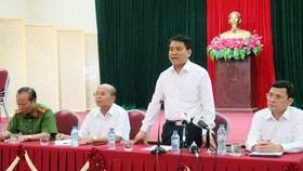 Chủ tịch Ủy ban Nhân dân thành phố Hà Nội Nguyễn Đức Chung phát biểu. Ảnh: TTXVN