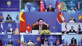 Hội nghị trực tuyến Bộ trưởng Ngoại giao ASEAN-EU diễn ra vào tháng 8-2021. Ảnh: Bộ Ngoại giao
