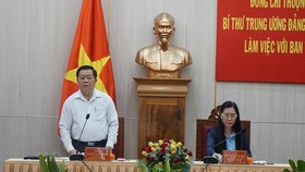 Đồng chí Nguyễn Trọng Nghĩa, Bí thư Trung ương Đảng, Trưởng Ban Tuyên giáo Trung ương phát biểu chỉ đạo  tại buổi làm việc. Ảnh: dangcongsan