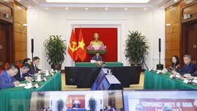 Toàn cảnh hội đàm trực tuyến. Ảnh: TTXVN
