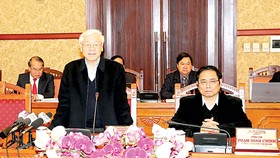 Tổng Bí thư Nguyễn Phú Trọng phát biểu kết luận tại cuộc họp đầu tiên năm Mậu Tuất 2018 của  Ban Bí thư  Ảnh: TTXVN