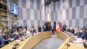 Toàn cảnh cuộc họp giữa Đại diện cấp cao EU về chính sách an ninh và đối ngoại Federica Mogherini với Ngoại trưởng Iran, Anh, Pháp và Đức tại Brussels, Bỉ ngày 15-5