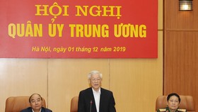 Tổng Bí thư, Chủ tịch nước Nguyễn Phú Trọng, Bí thư Quân ủy Trung ương, phát biểu chỉ đạo hội nghị. Ảnh: TTXVN