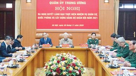 Hội nghị Quân ủy Trung ương diễn ra ngày 30-11 tại Hà Nội, dưới sự chủ trì của Tổng Bí thư, Chủ tịch nước Nguyễn Phú Trọng. Ảnh: VIẾT CHUNG