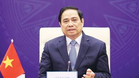 Thủ tướng Phạm Minh Chính phát biểu tại Hội nghị Thượng đỉnh hợp tác tiểu vùng Mê Công mở rộng lần thứ 7. Ảnh: TTXVN