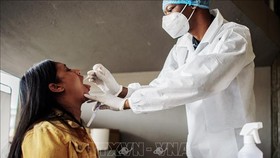 Nhân viên y tế lấy mẫu xét nghiệm Covid-19 tại Richmond, Johannesburg, Nam Phi. Ảnh tư liệu: AFP/TTXVN