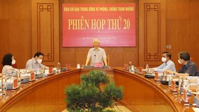 Tổng Bí thư Nguyễn Phú Trọng chủ trì phiên họp thứ 20 của Ban Chỉ đạo Trung ương về phòng, chống tham nhũng vào tháng 8-2021. Ảnh: TTXVN