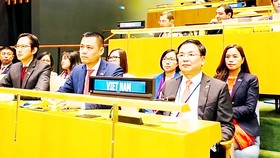 Đoàn Việt Nam tham dự phiên họp bỏ phiếu và công bố kết quả thành viên Hội đồng Nhân quyền Liên hiệp quốc nhiệm kỳ 2023-2025. Ảnh: TTXVN