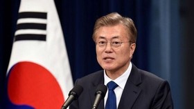 Tổng thống Hàn Quốc Moon Jae-in trong bài phát biểu tại Seoul. Ảnh: TTXVN