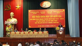 Đồng chí Võ Văn Thưởng, Ủy viên Bộ Chính trị,  Bí thư Trung ương Đảng, Trưởng Ban Tuyên giáo Trung ương đến dự và phát biểu tại hội thảo
