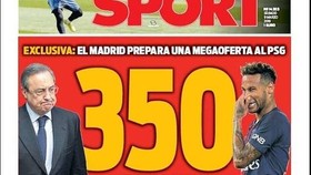 Chủ tịch Florentino Perez và Neymar trên trang bìa tờ Sport.