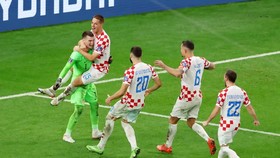 Các cầu thủ Croatia ăn mừng cùng thủ thành Livakovic